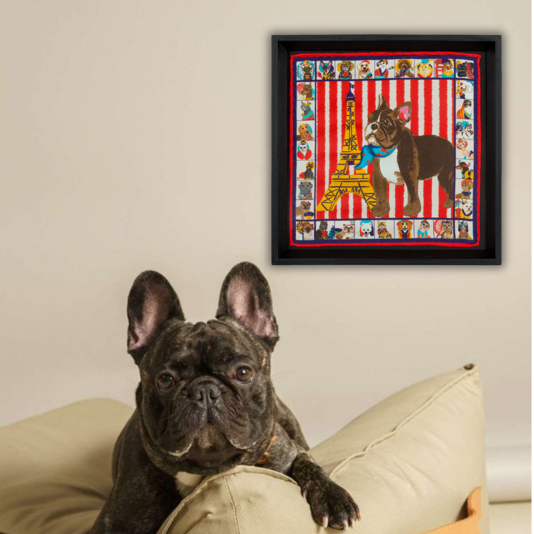 French Bulldog White Framed Silk Scarf