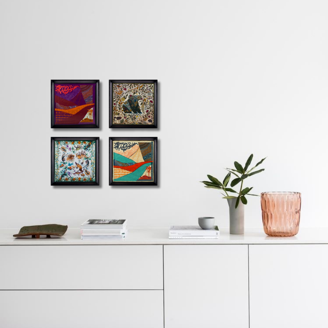 Australia Travel White Framed Silk Scarf Set of 4