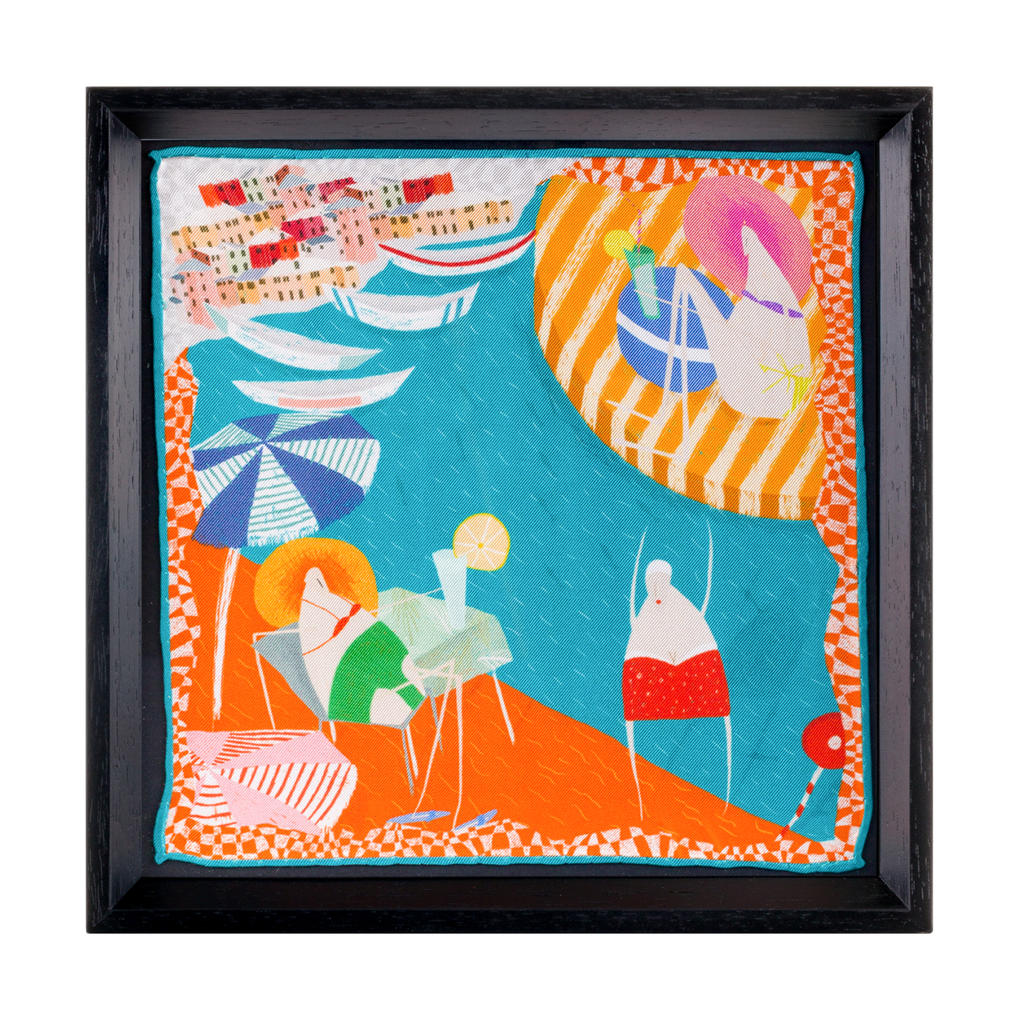 Italian Amalfi Coast White Framed Silk Scarf
