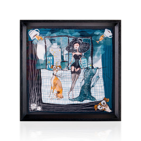 Sophia Loren & Greyhound Black Framed Silk Scarf