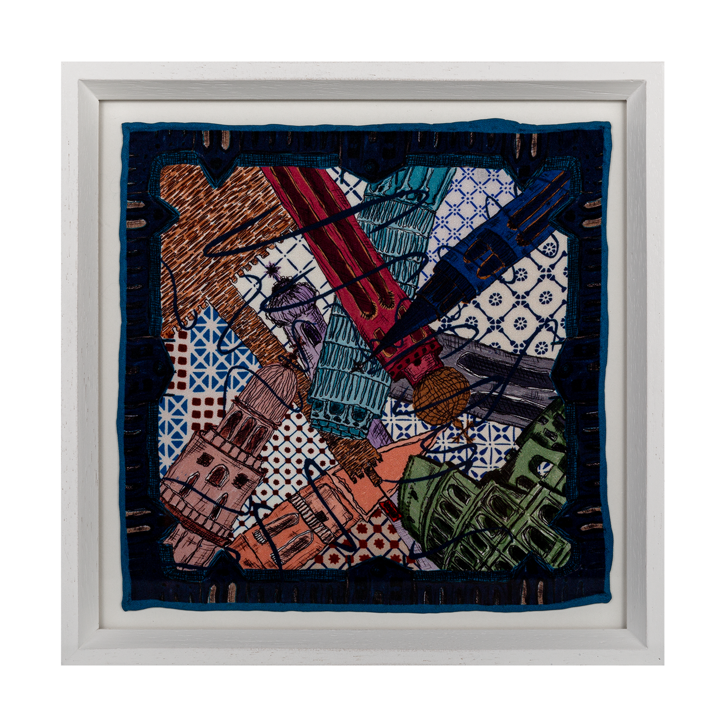 Colesseum Italy Black Framed Silk Scarf