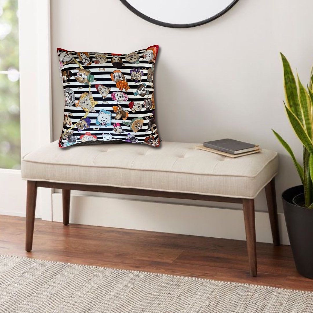 Striped Dog Pattern Silk Decorative Pillow