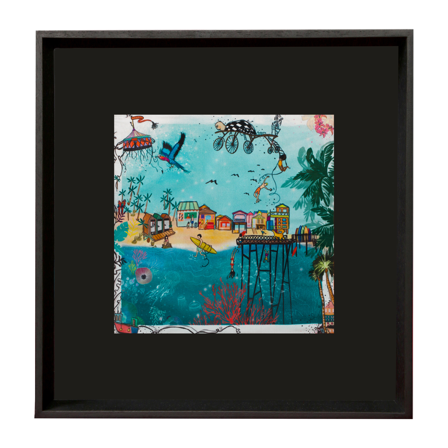 Hawaii Beach Life Large Black Framed Silk Scarf