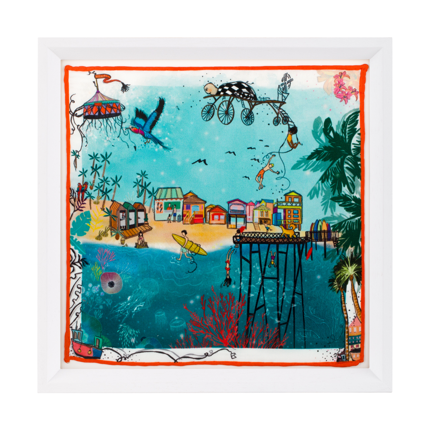 Hawaii Beach Life White Framed Silk Scarf
