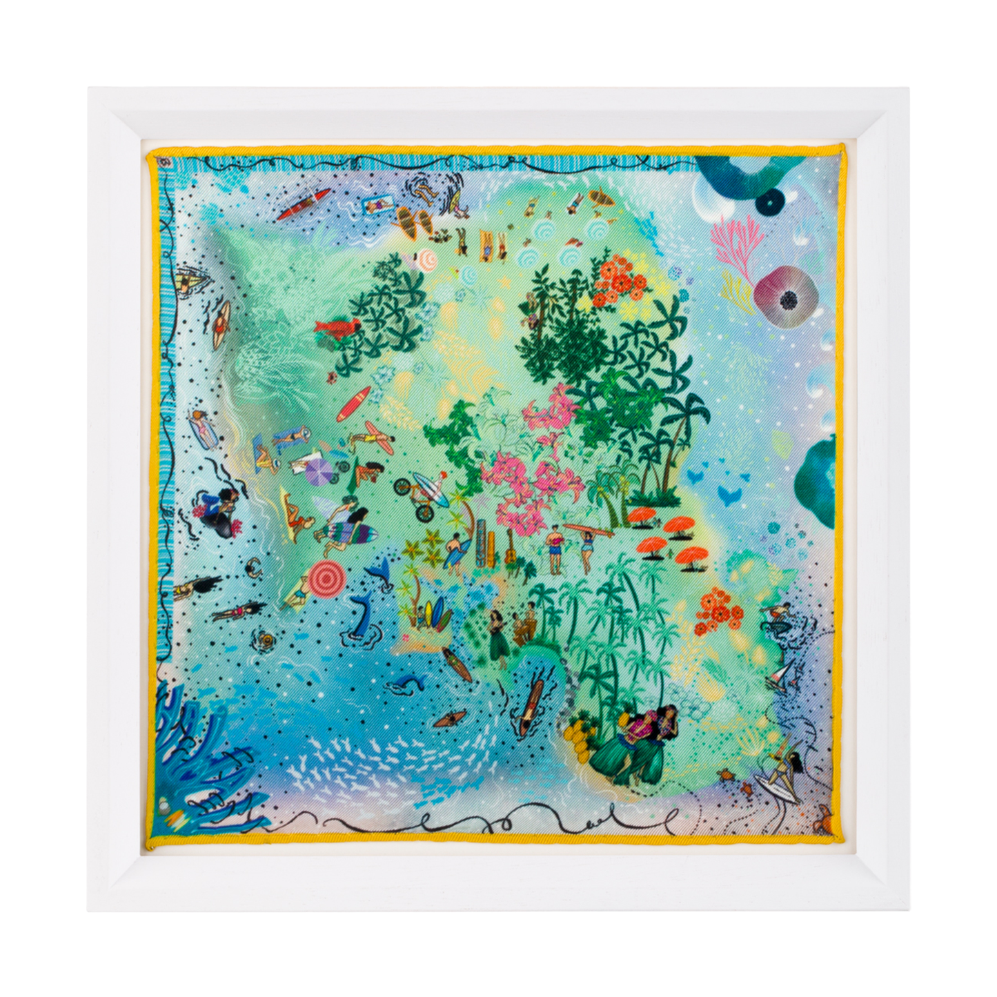 Aloha Beach Life White Framed Silk Scarf