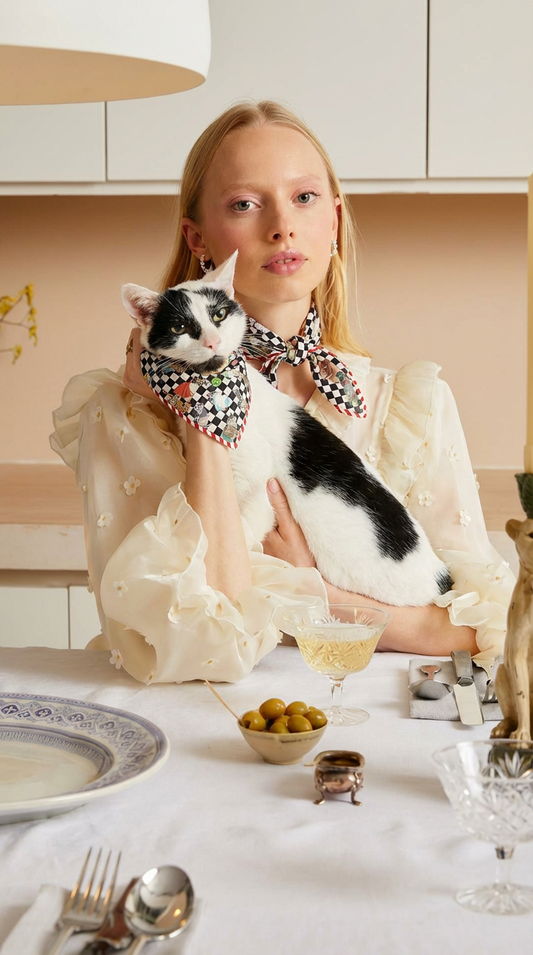 Kediler Aşkına Damalı Pamuk Fular