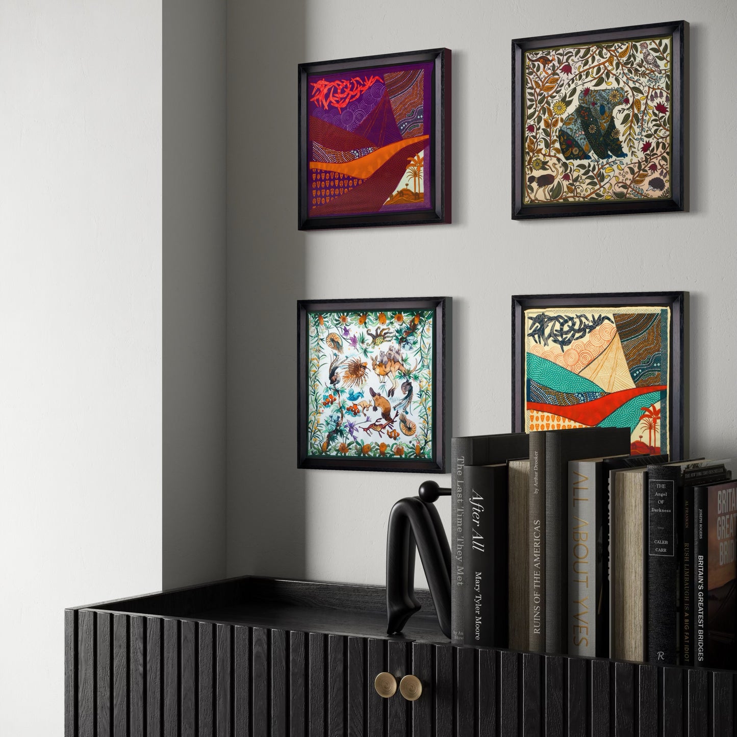 Australia Travel Black Framed Silk Scarf Set of 4