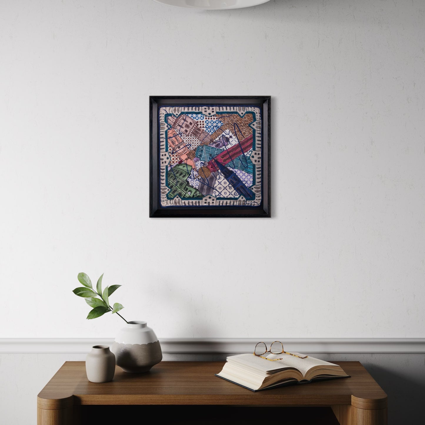 Colesseum Italy White Framed Large Silk Scarf