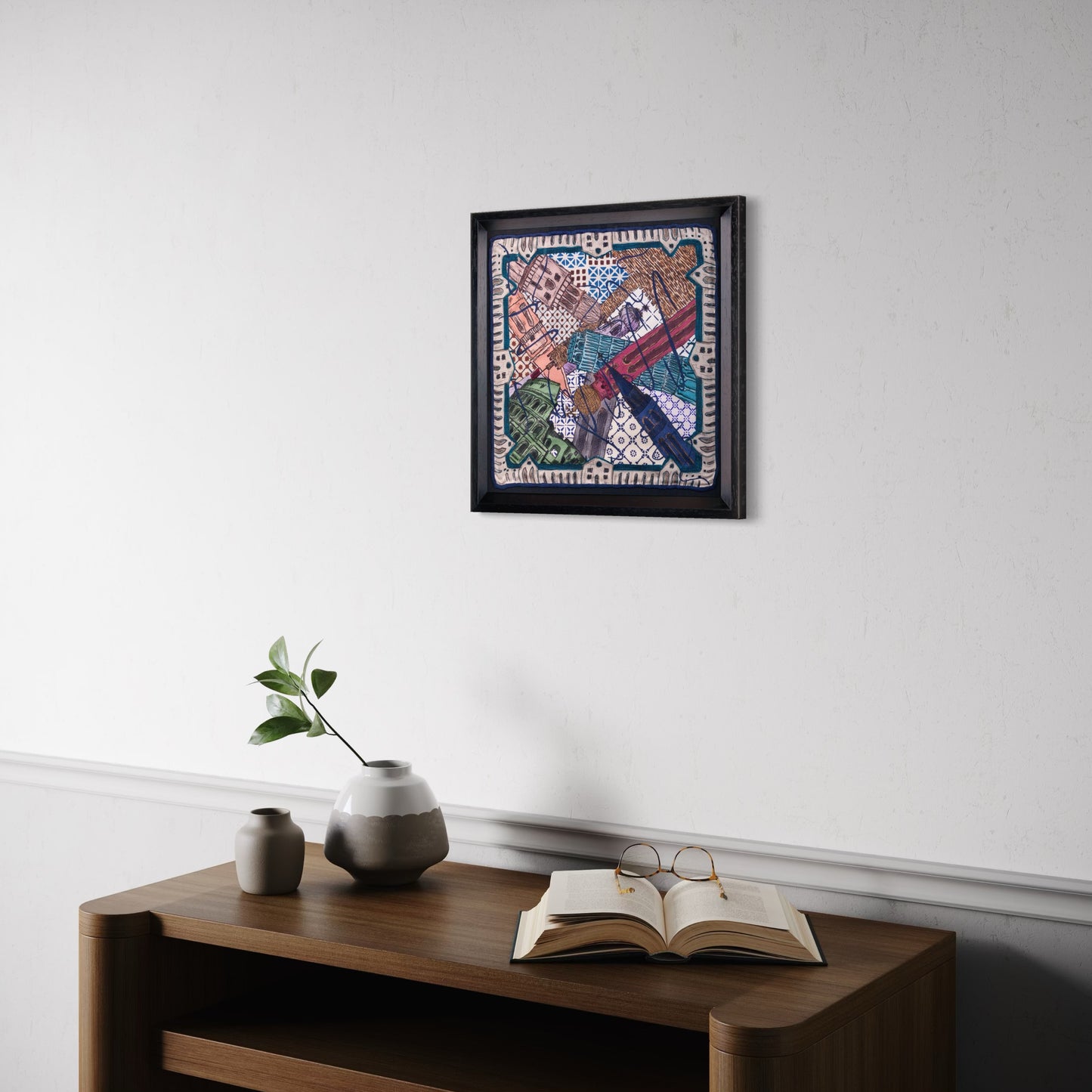 Colesseum Italy White Framed Large Silk Scarf