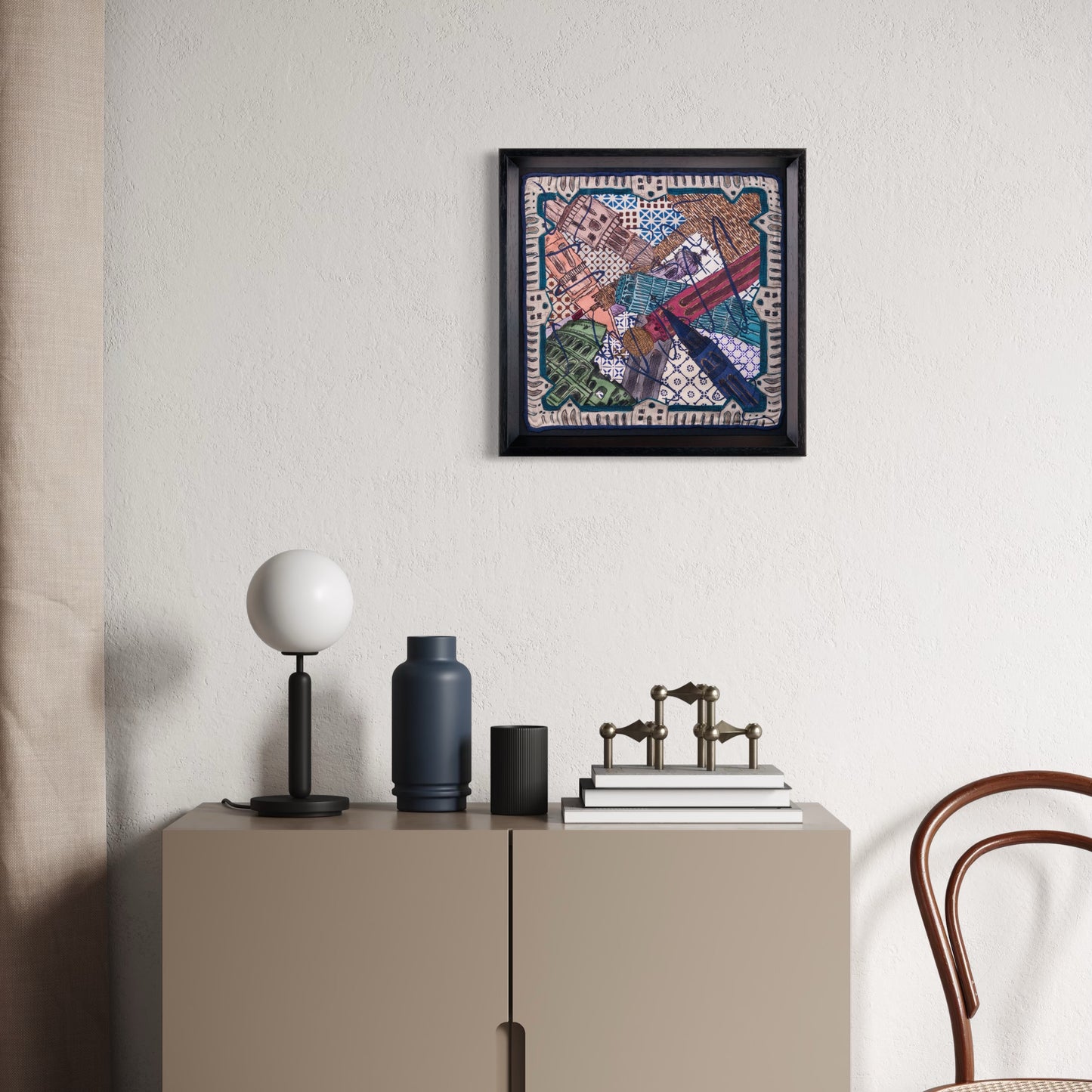 Colesseum Italy White Framed Large Silk Scarf