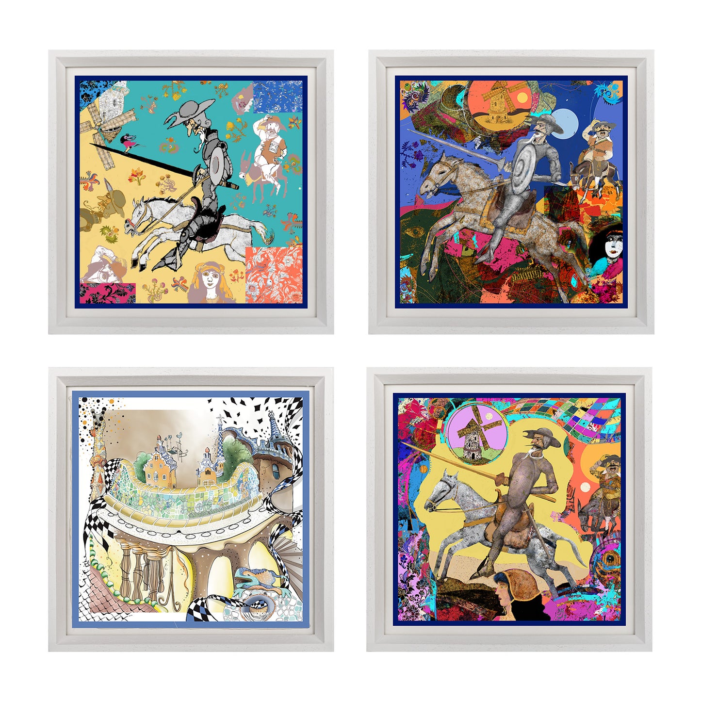 Italy Travel White Framed Silk Scarf Set of 4