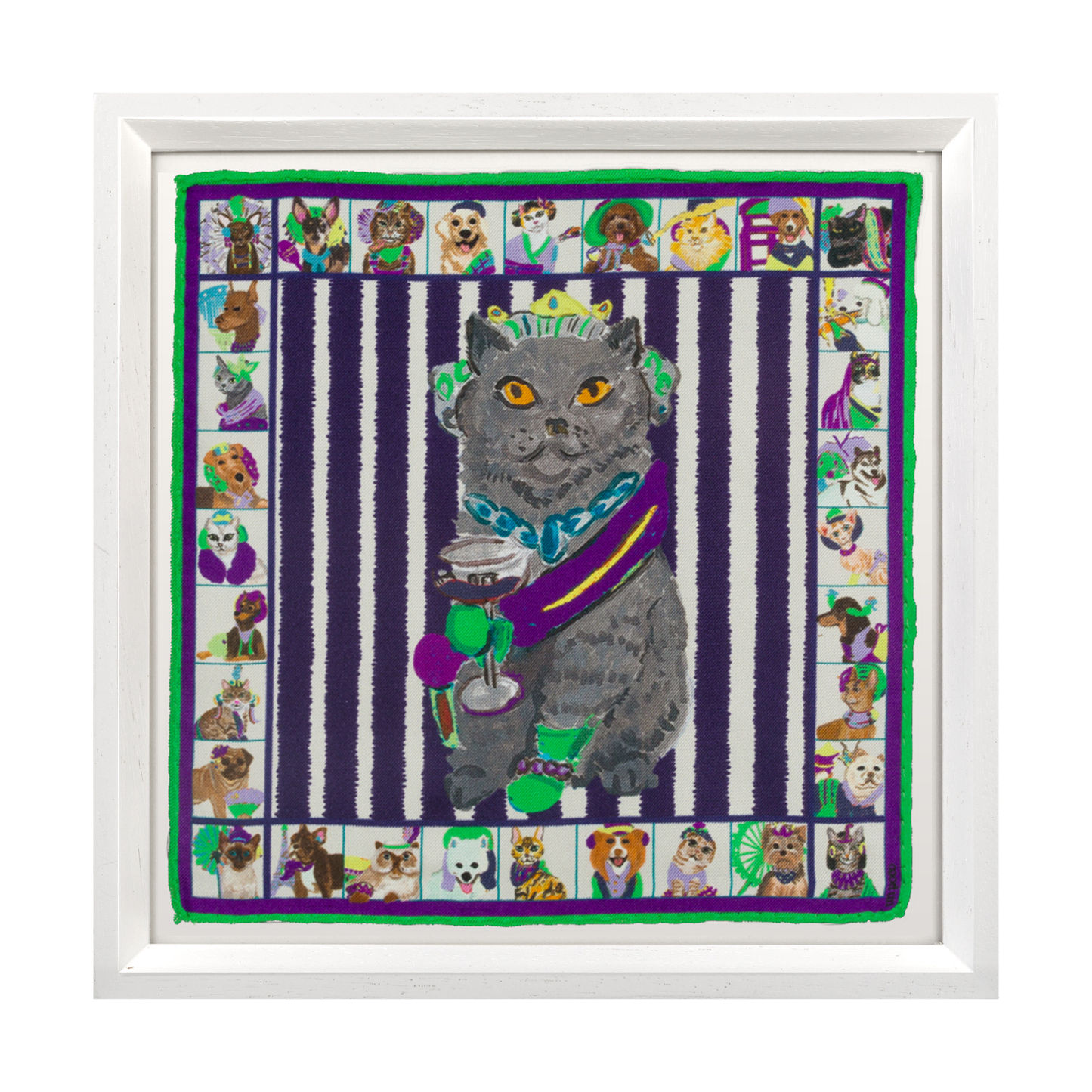British Shorthair White Framed Silk Scarf