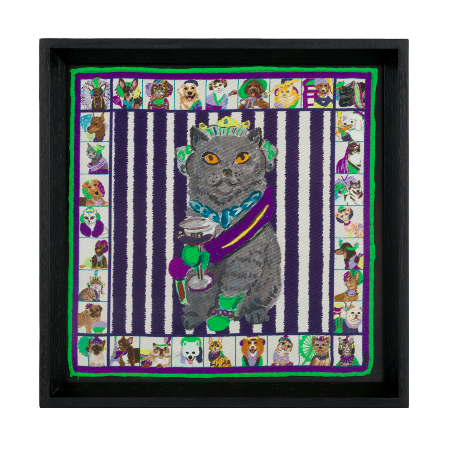 British Shorthair White Framed Silk Scarf