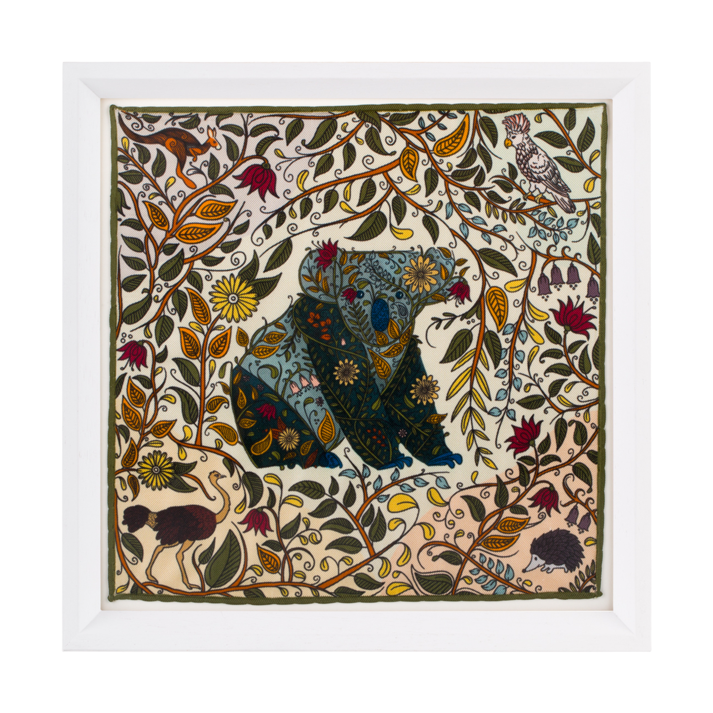 Australian Koala White Framed Silk Scarf