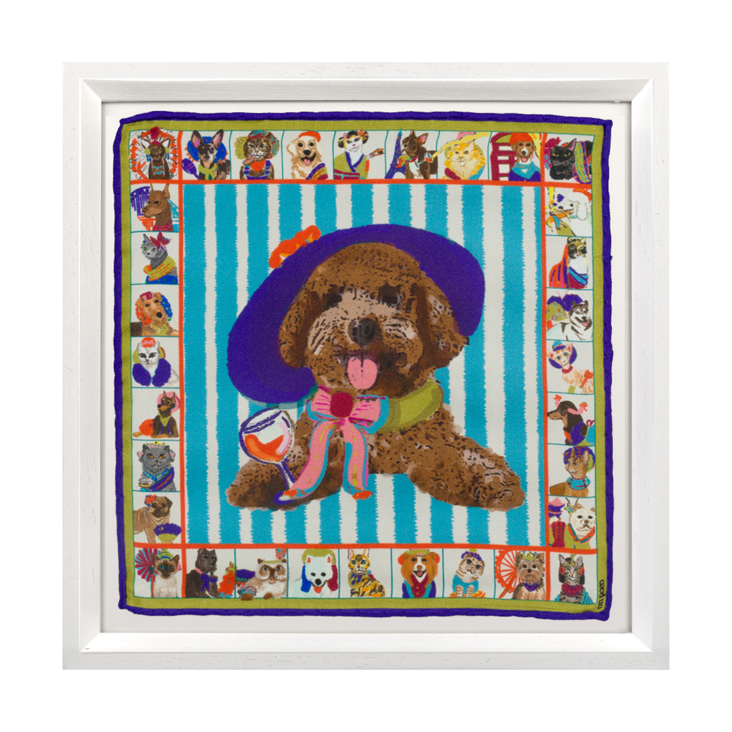 Parisian Poodle Black Framed Silk Scarf