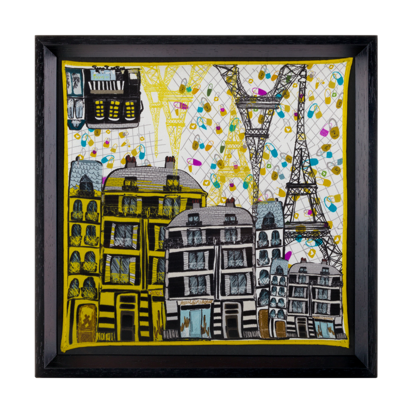 Paris Love Locks White Framed Silk Scarf