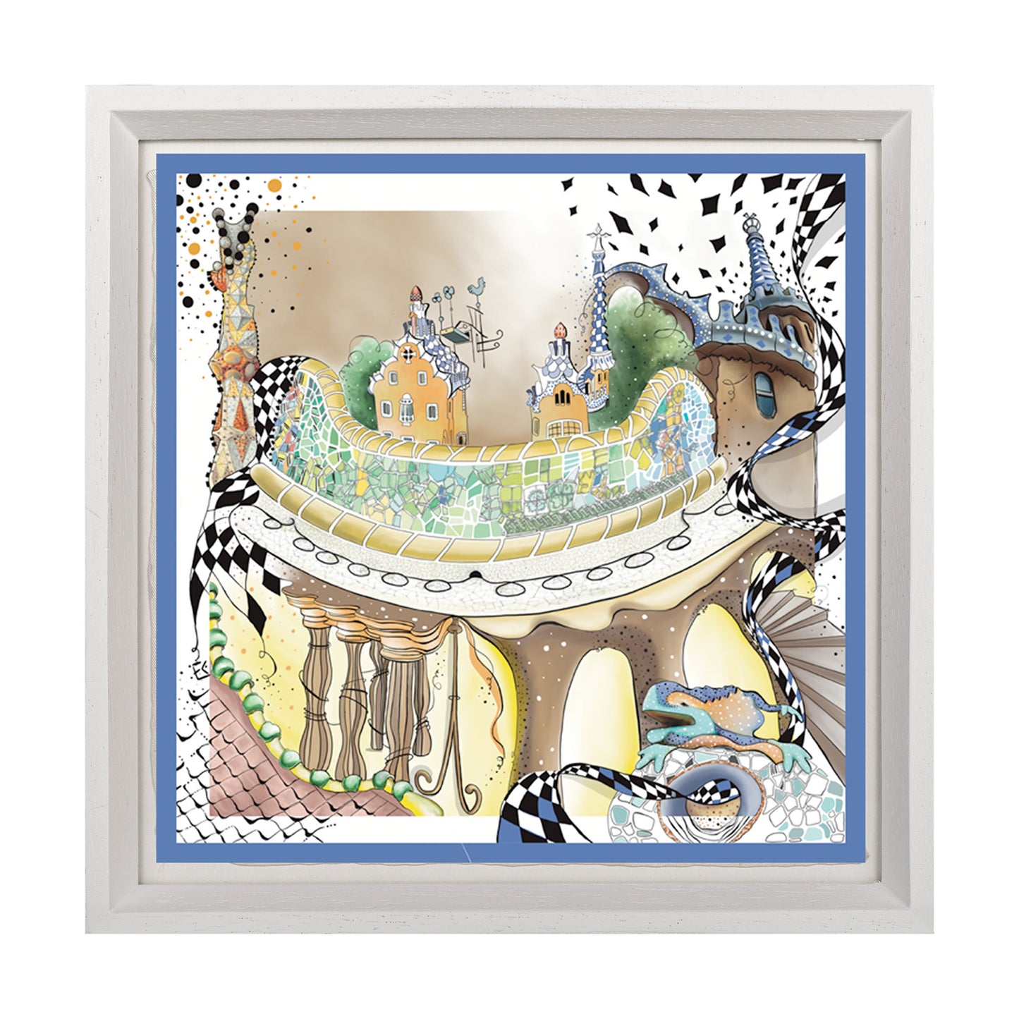 Italy Travel White Framed Silk Scarf Set of 4