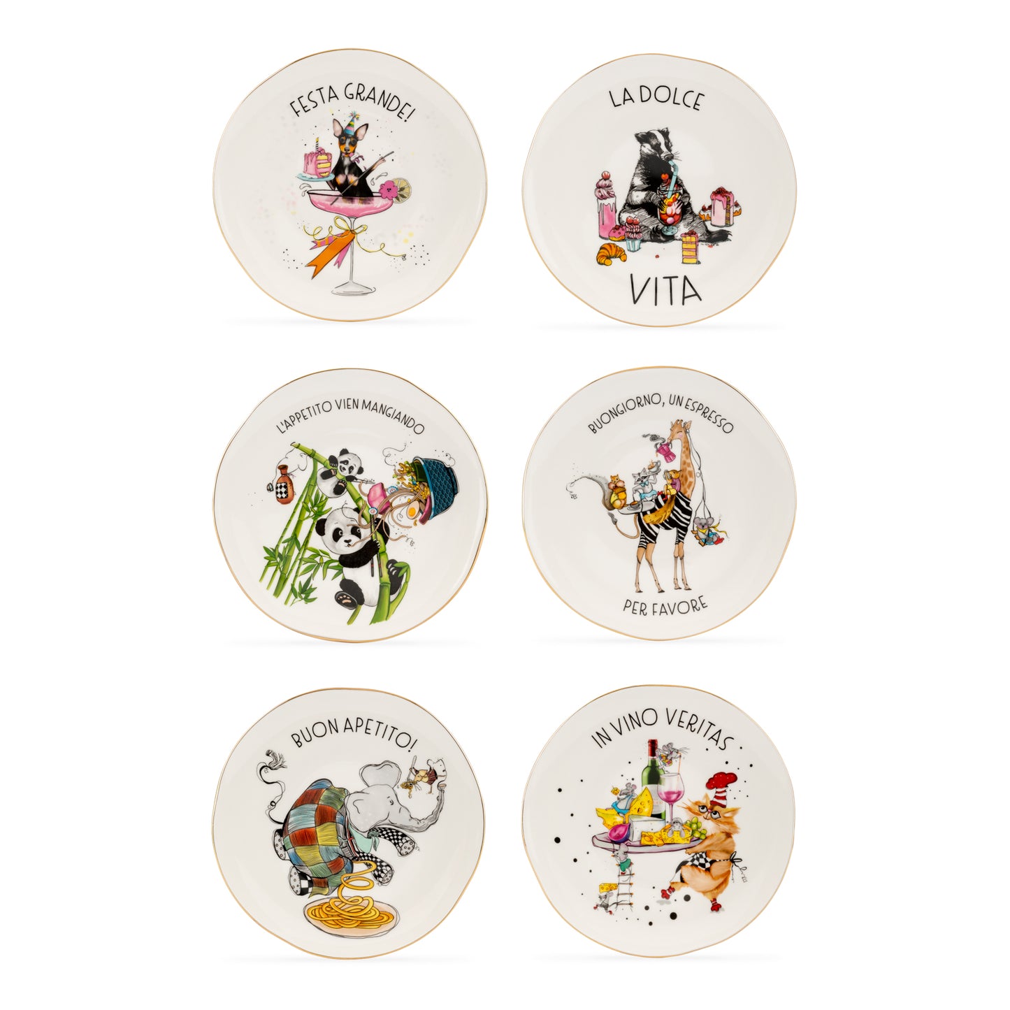 Mamma Mia Gold Plated Porcelain Set of 6 Plates