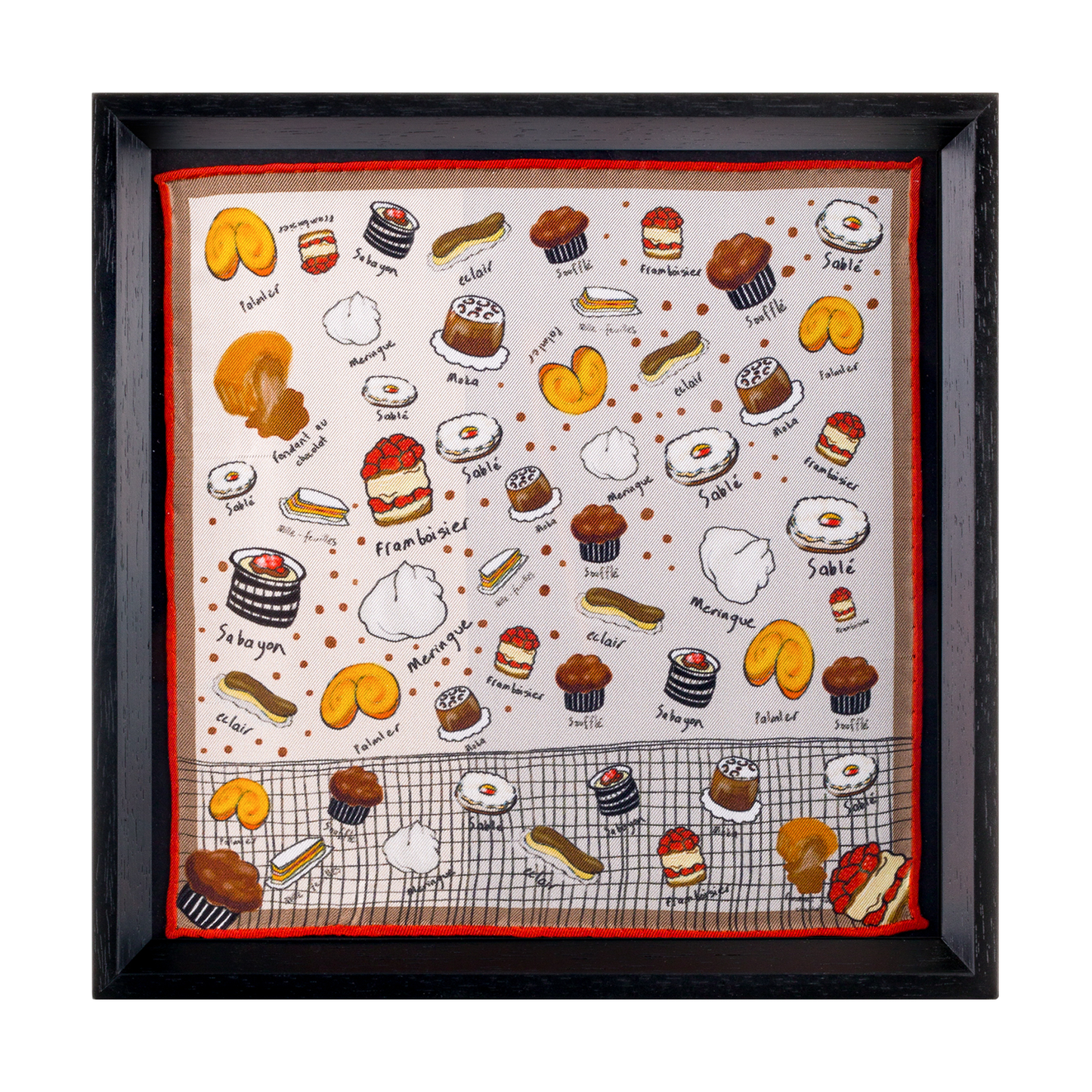 French Desserts White Framed Silk Scarf