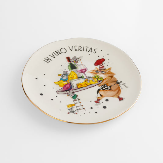 In Vino Veritas Altın Kaplama Porselen Tabak