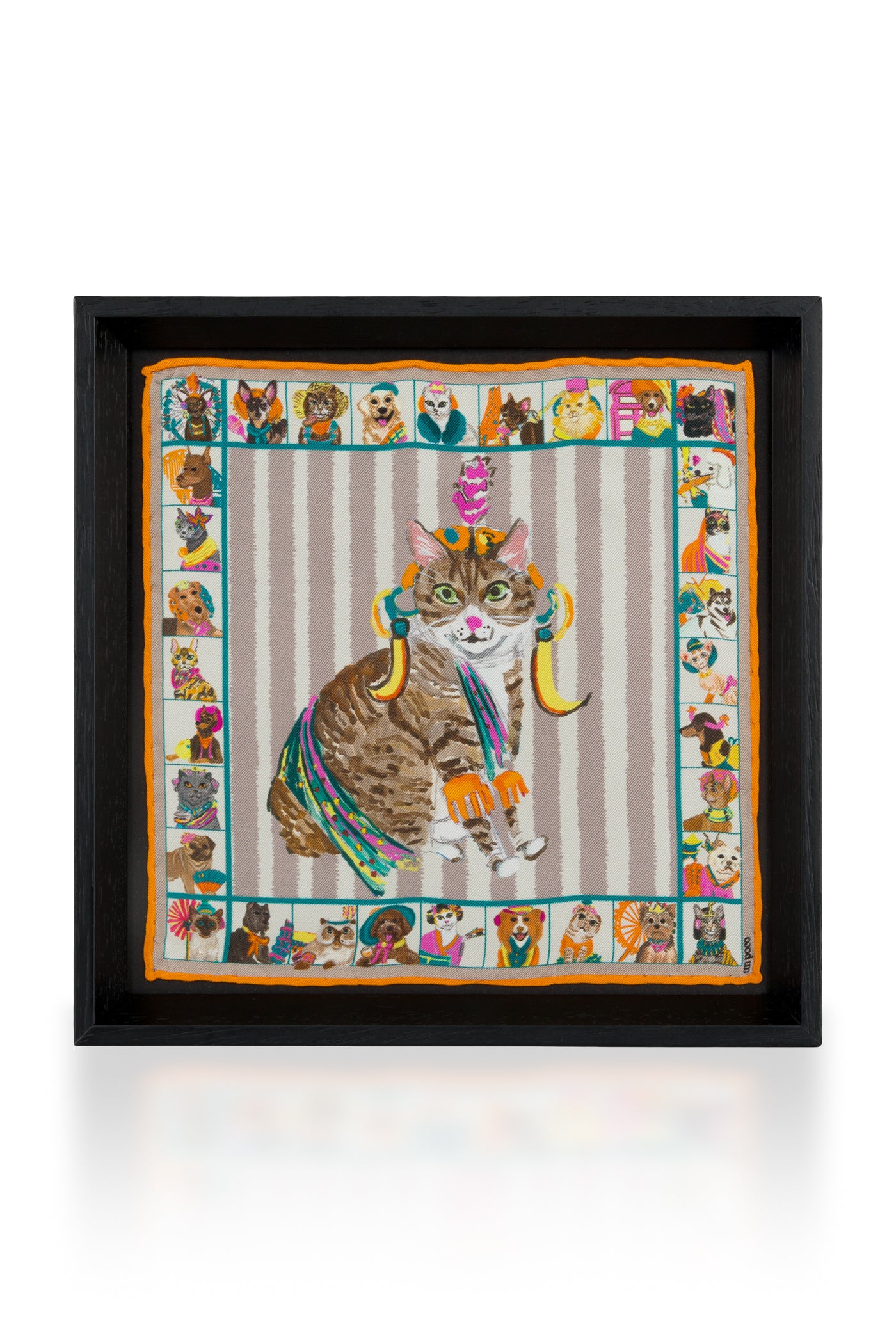 African Tabby Black Framed Silk Scarf