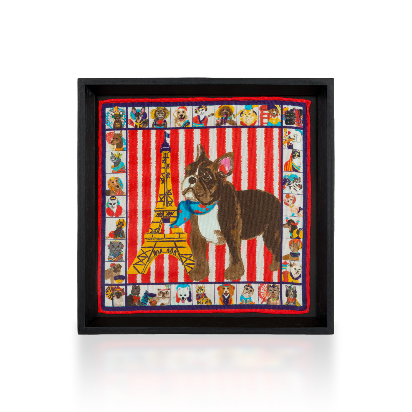 French Bulldog White Framed Silk Scarf