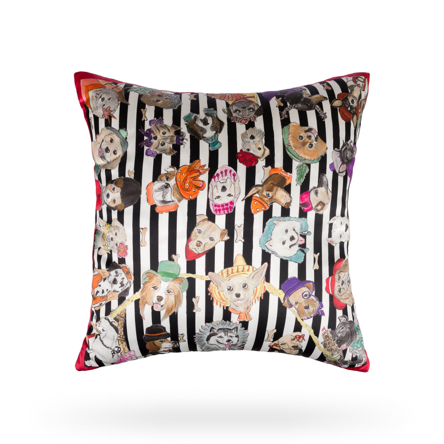 Striped Dog Pattern Silk Decorative Pillow