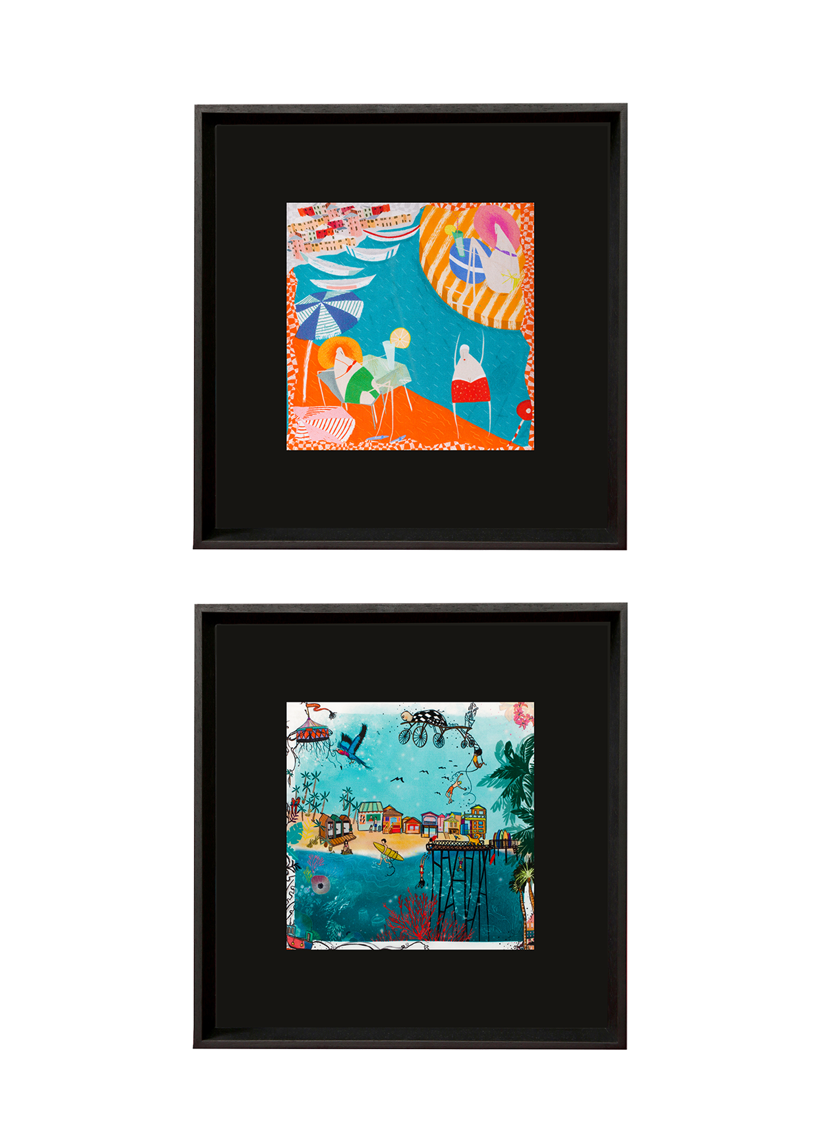 Hawaii & Amalfi White Framed Silk Scarf Set