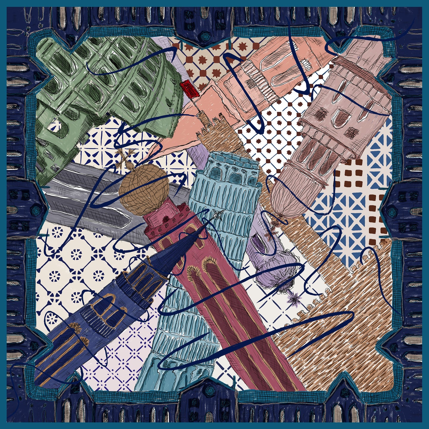 Colosseum Italy Framed Silk Scarf