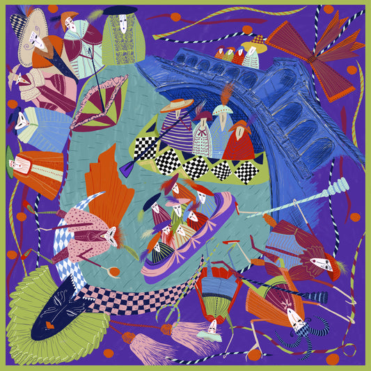 Venedik Karnavalı Beyaz İpek Tablo