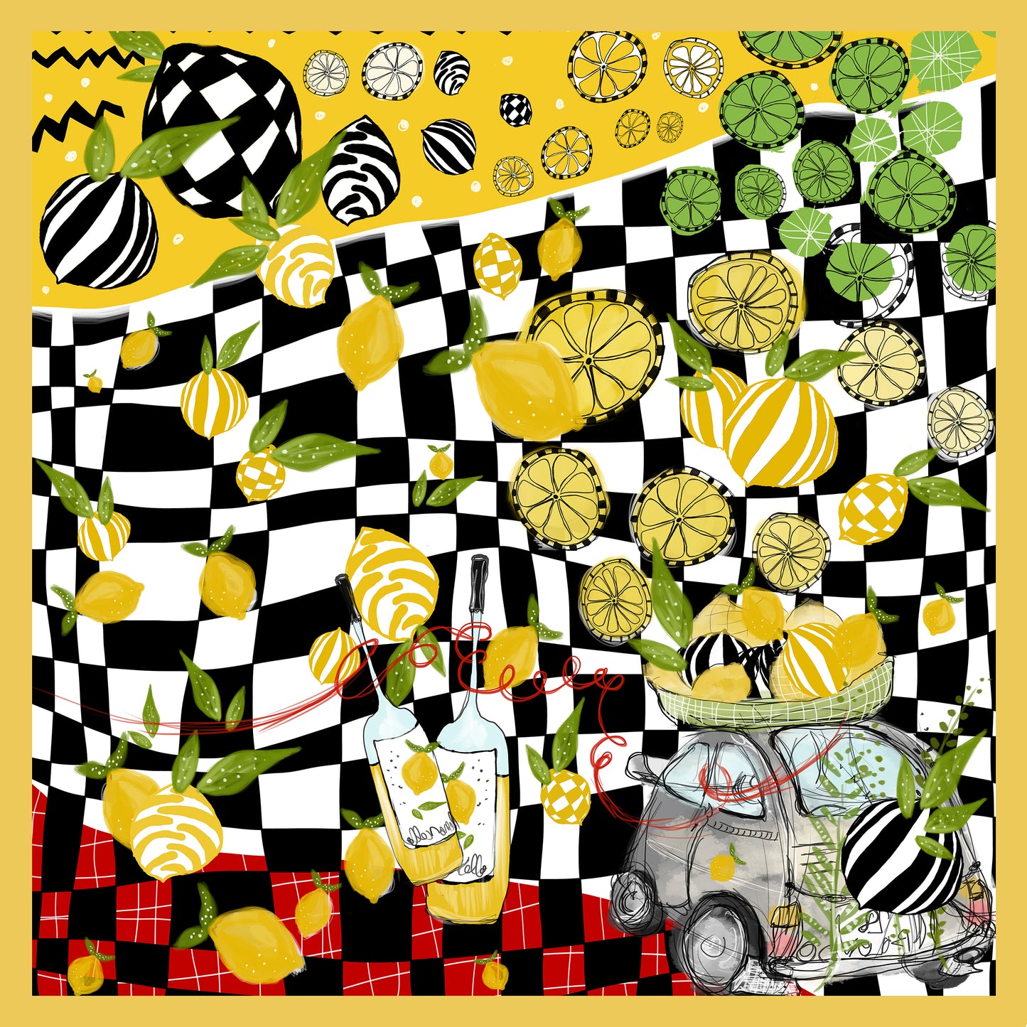 Limoncello White Framed Silk Scarf