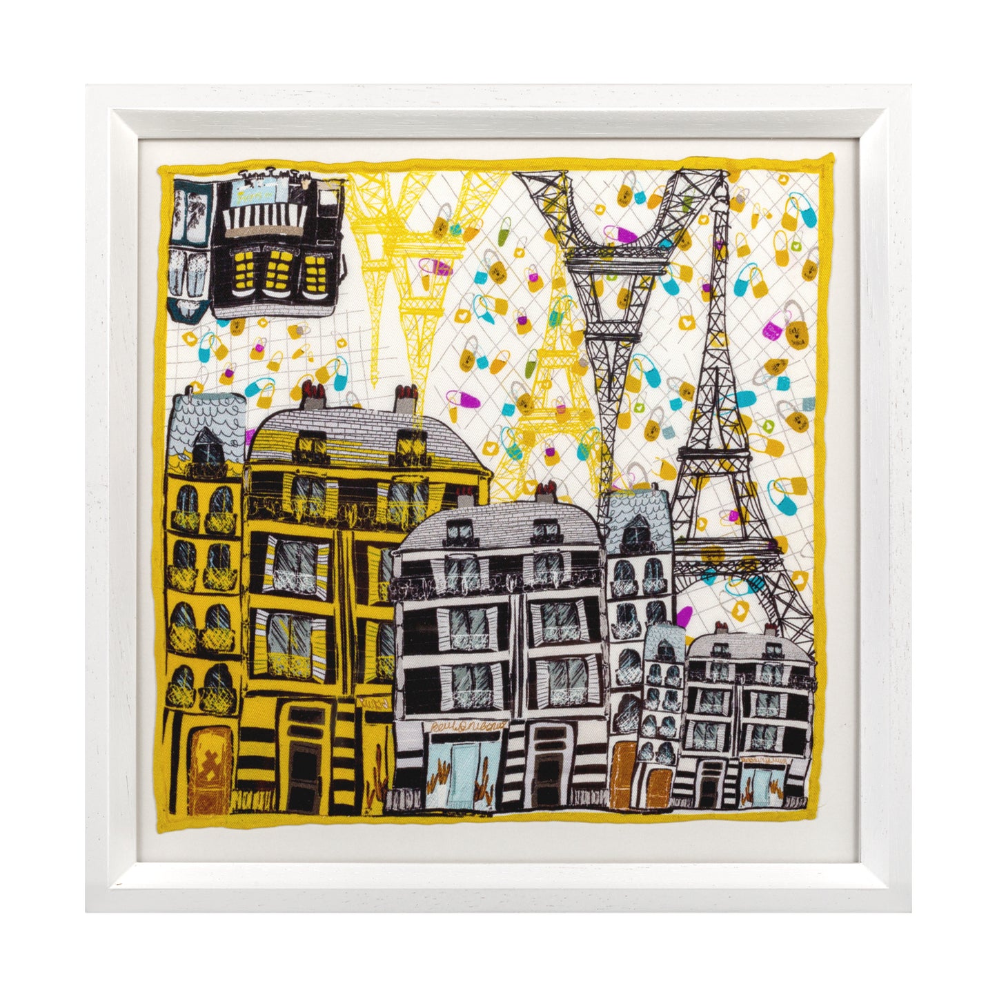 Paris Love Locks White Framed Silk Scarf