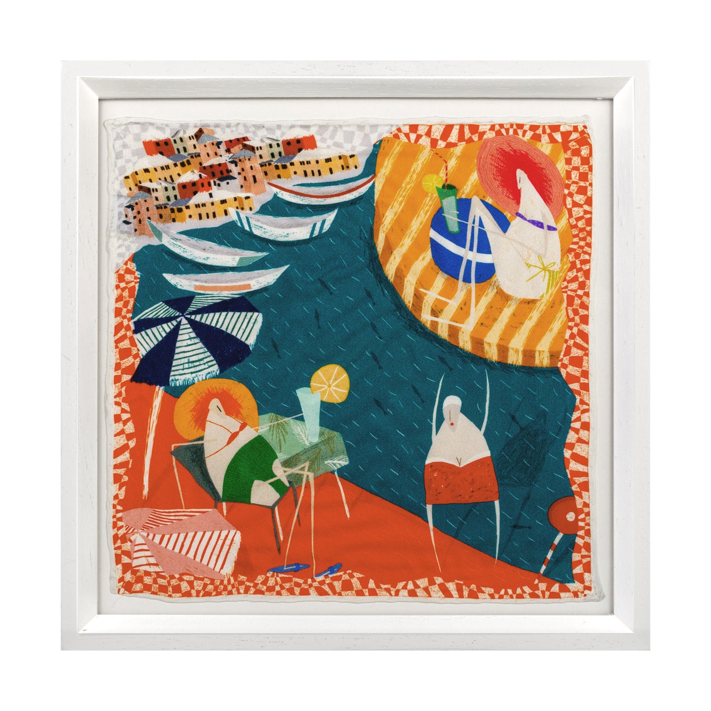 Italian Amalfi Coast White Framed Silk Scarf