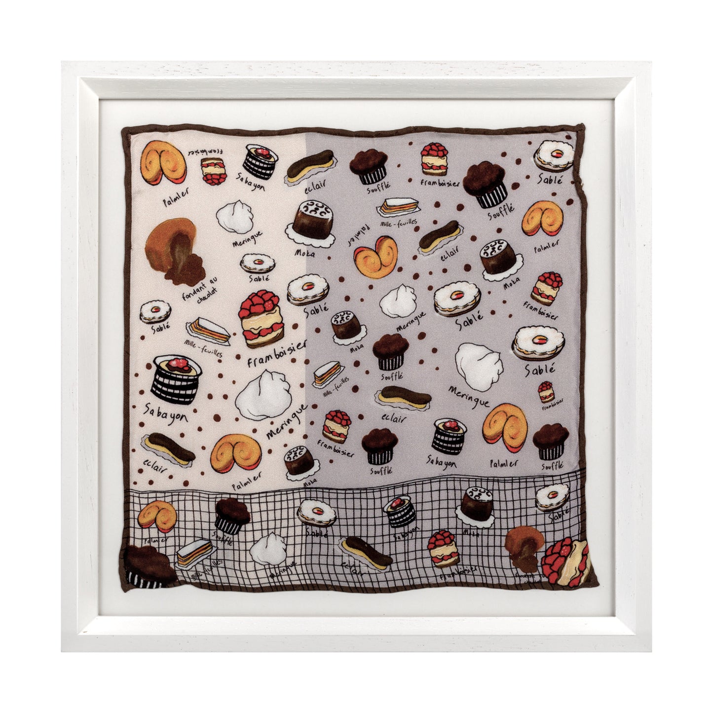 French Desserts White Framed Silk Scarf