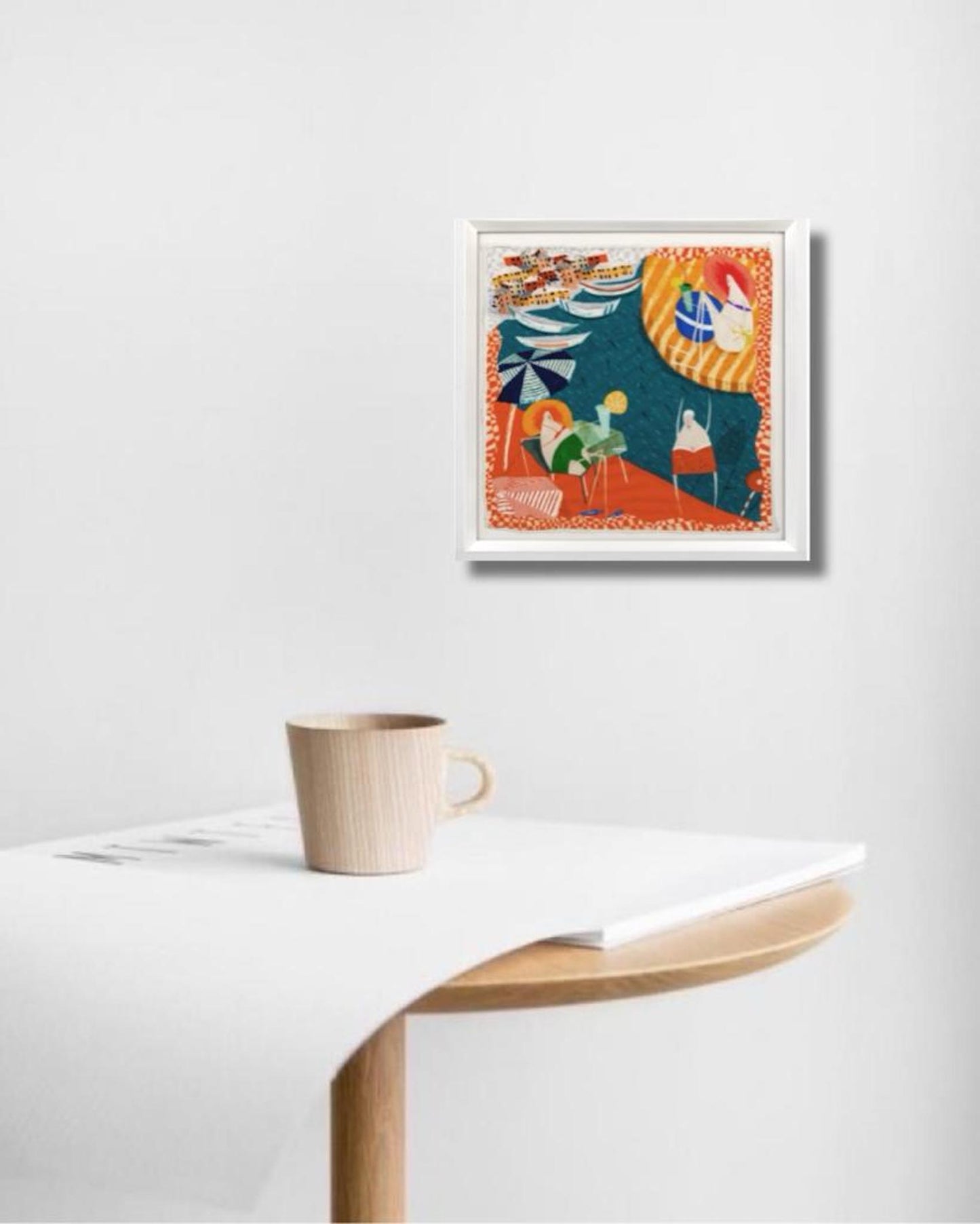 Italian Amalfi Coast White Framed Silk Scarf