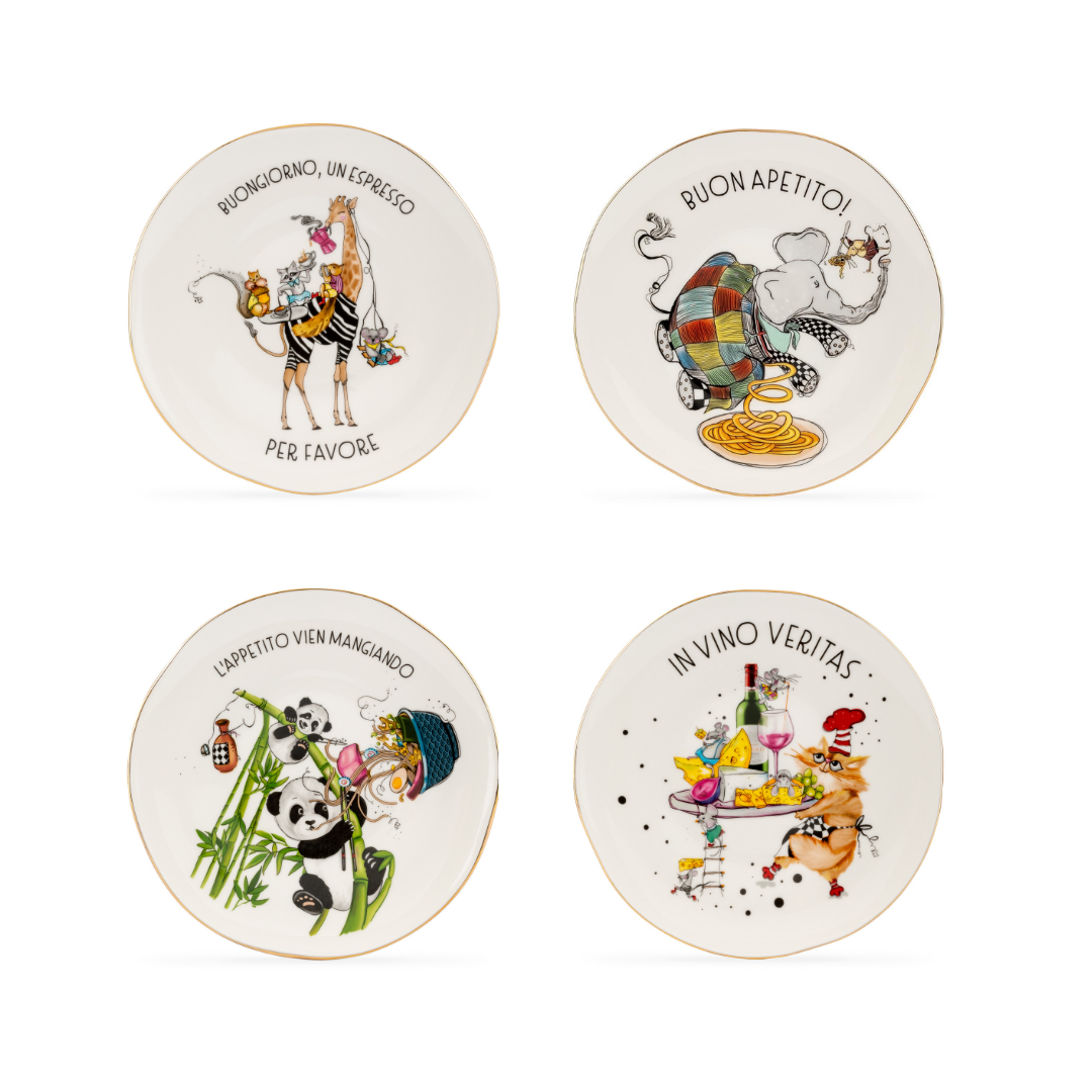 Mamma Mia Altın Kaplama Porselen 4'lü Tabak Seti