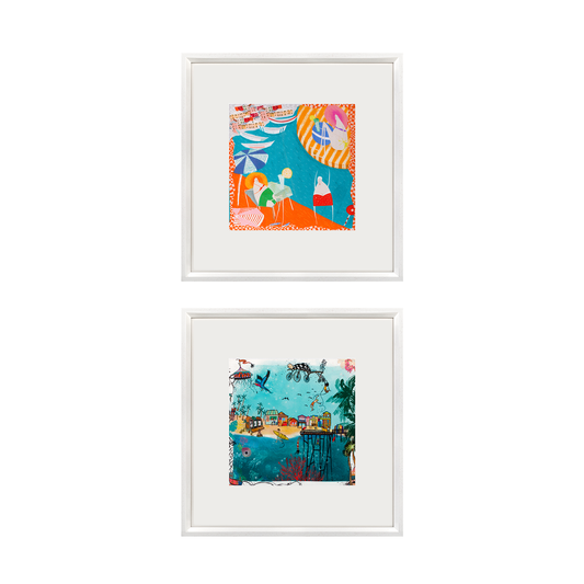 Hawaii & Amalfi White Framed Silk Scarf Set