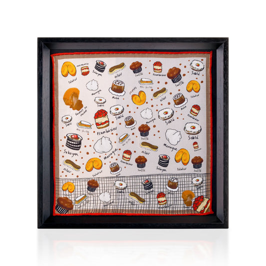 French Desserts Black Framed Silk Scarf