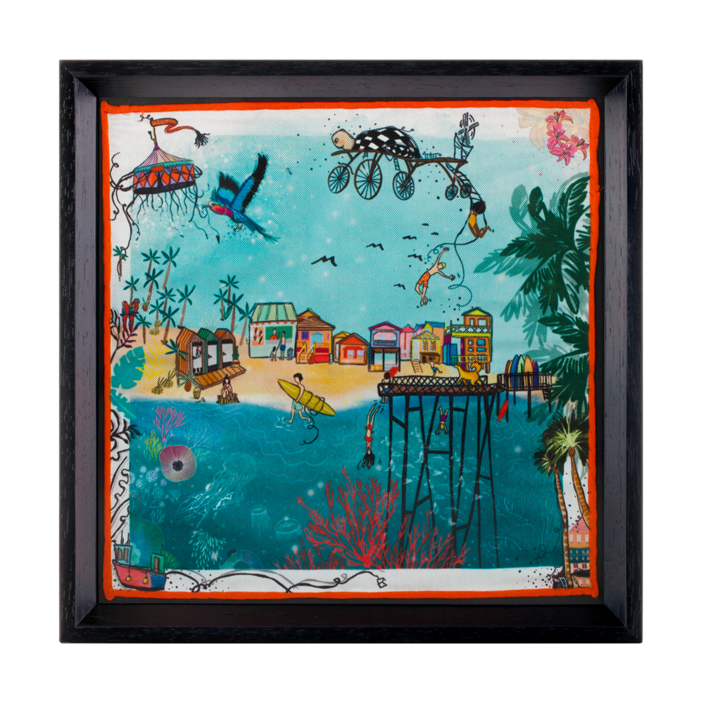 Hawaii Beach Life Black Framed Silk Scarf