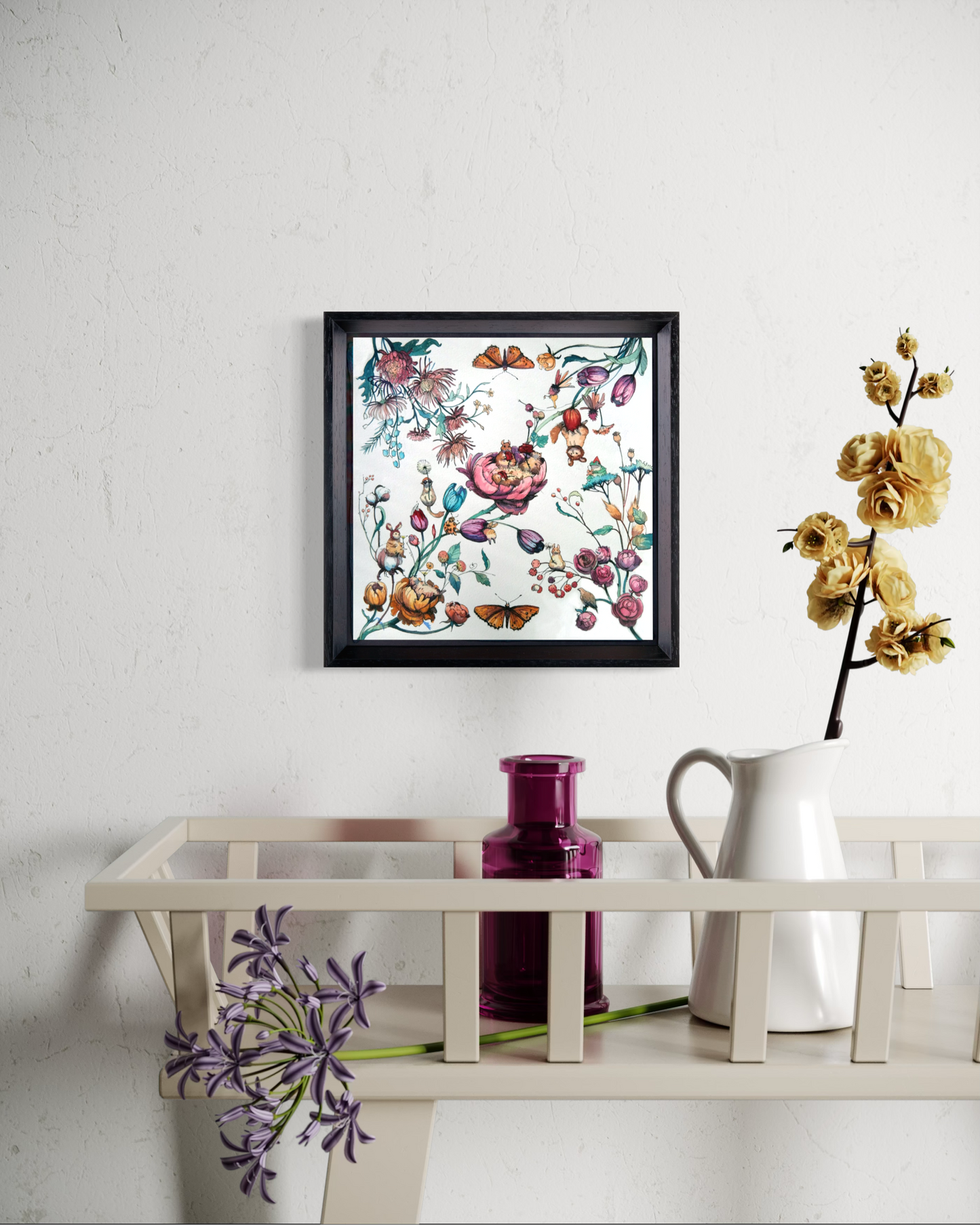 Tales of Flowers Silk Interior Wooden Wall Decor