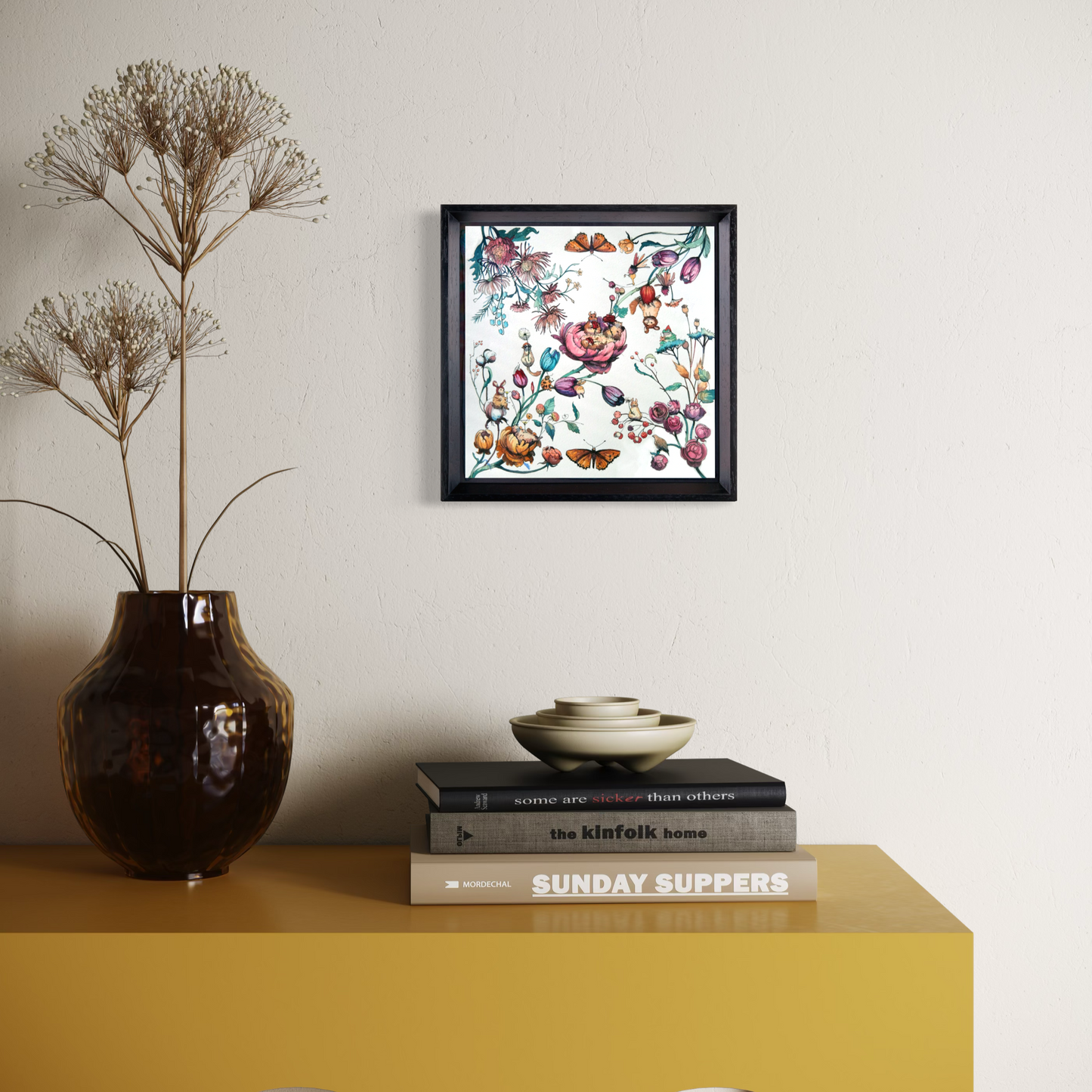 Tales of Flowers Silk Interior Wooden Wall Decor