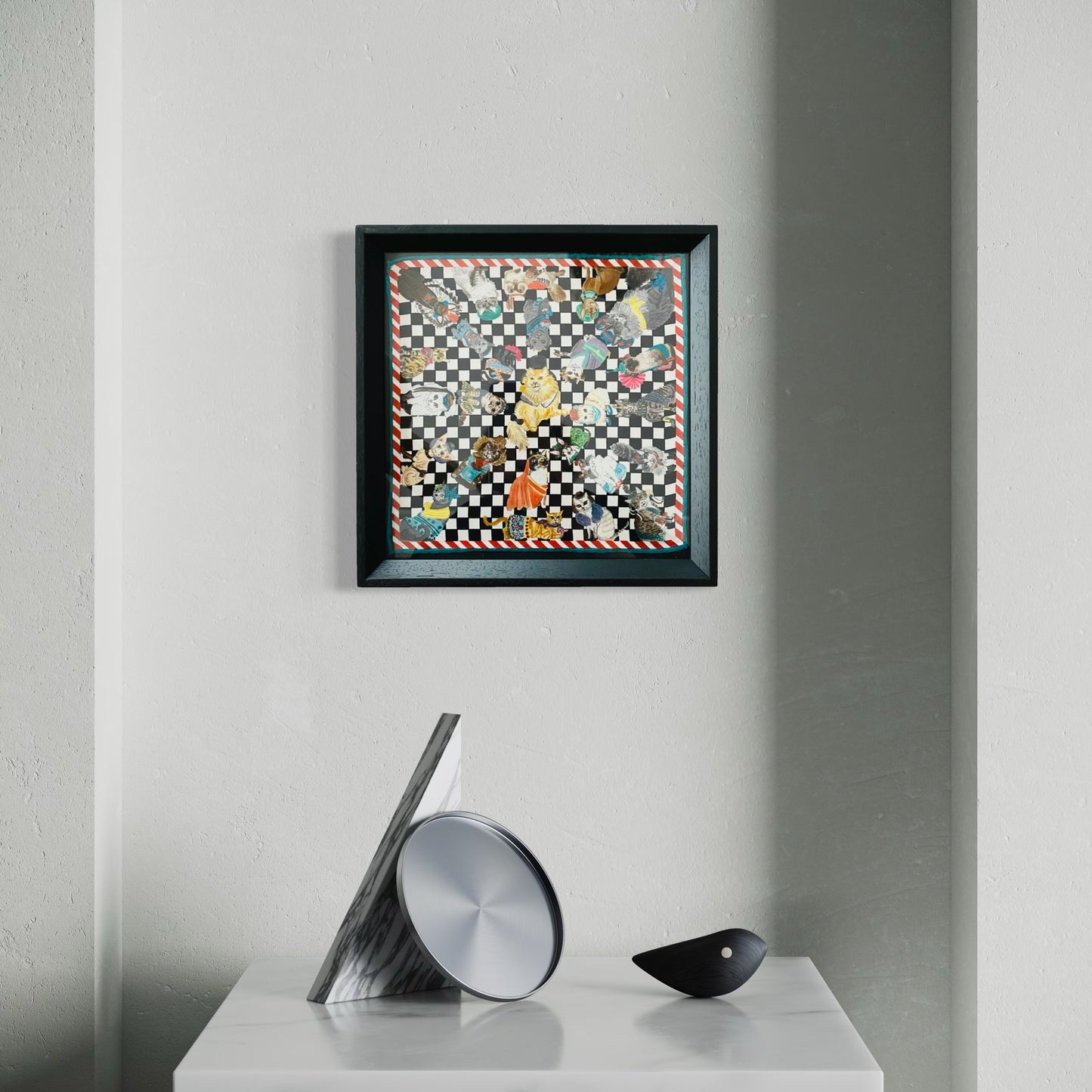 African Tabby Black Framed Silk Scarf