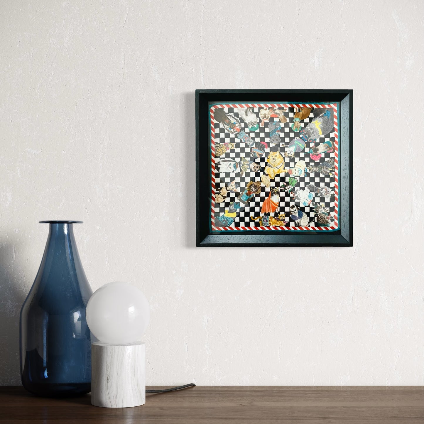 African Tabby Black Framed Silk Scarf