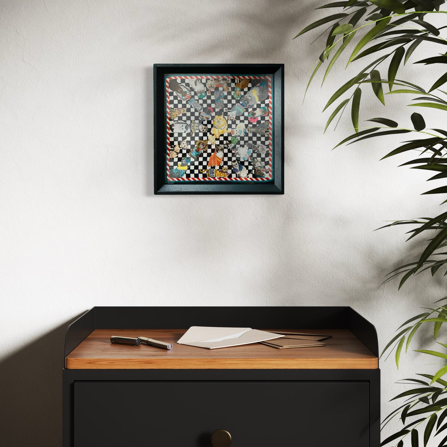 African Tabby Black Framed Silk Scarf