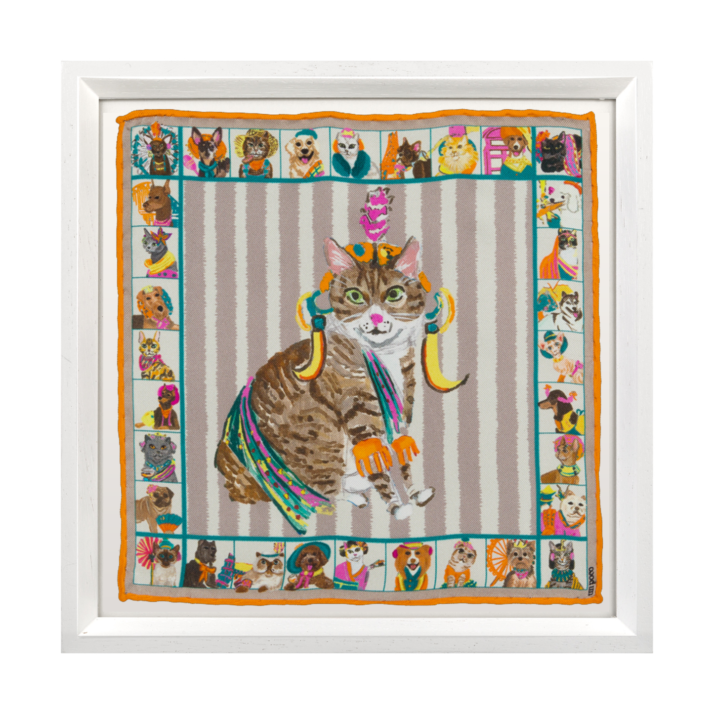 African Tabby Black Framed Silk Scarf