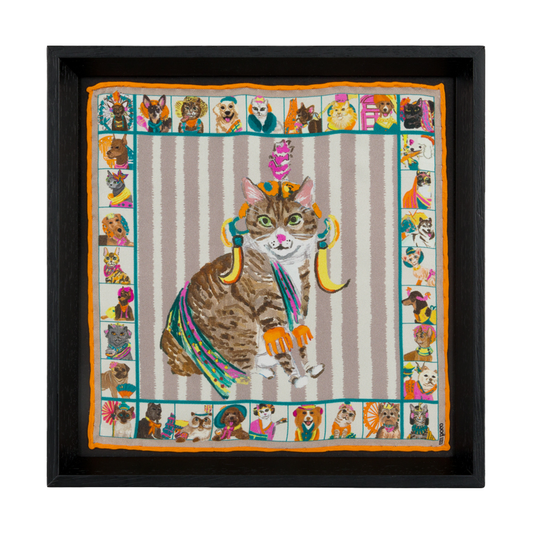 African Tabby Black Framed Silk Scarf