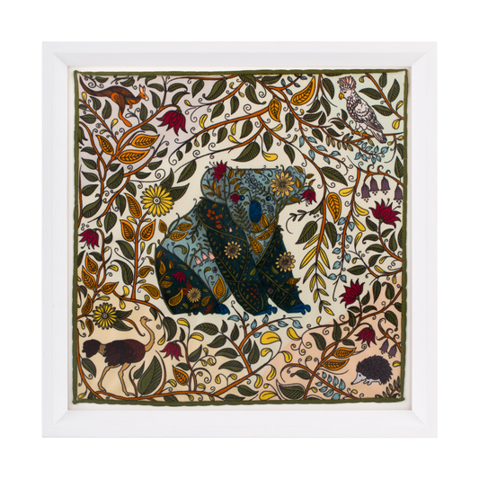 Australian Koala White Framed Silk Scarf