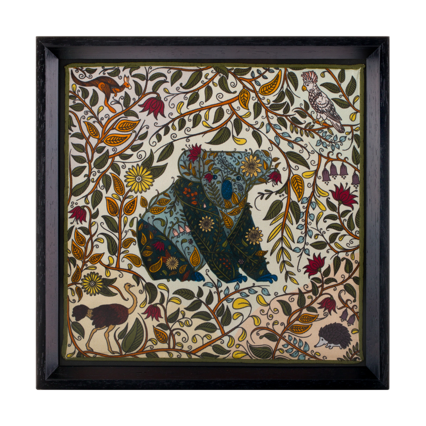 Australian Koala Black Framed Silk Scarf