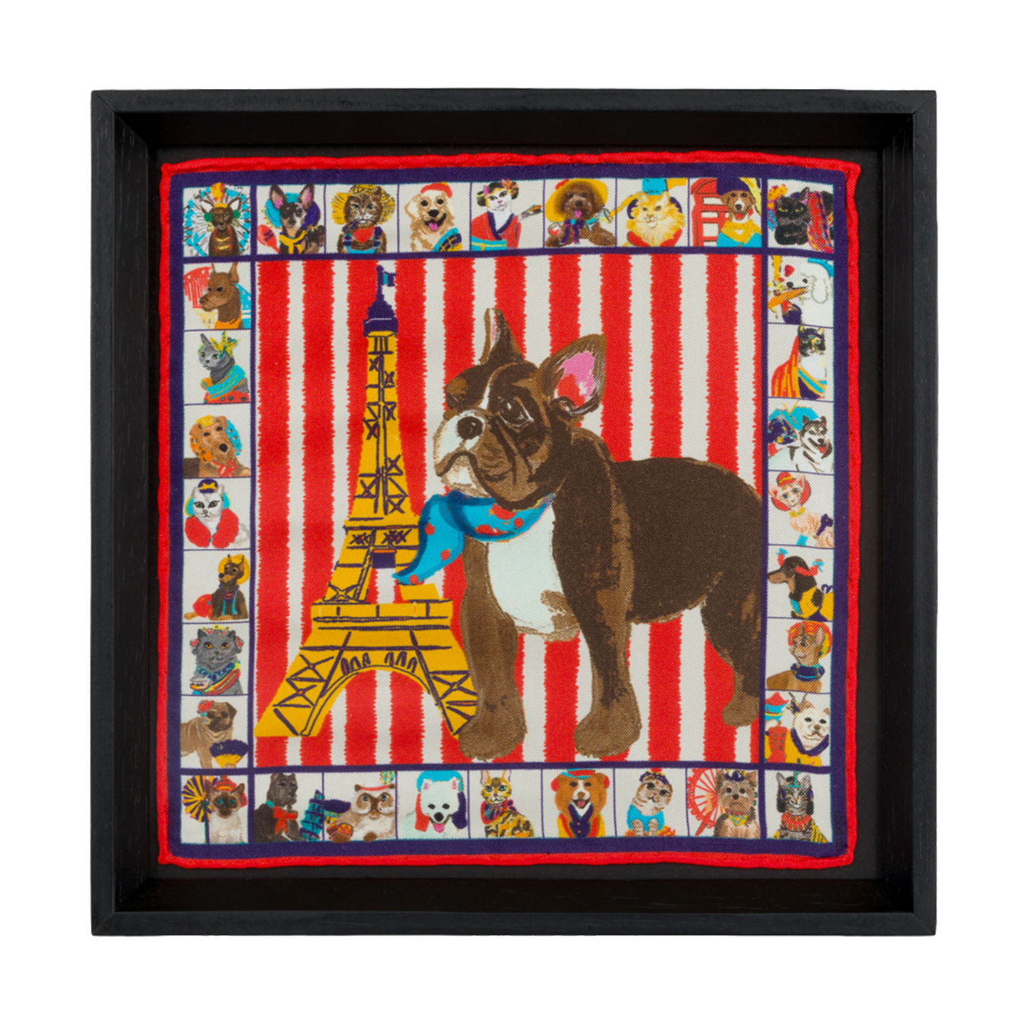 French Bulldog White Framed Silk Scarf