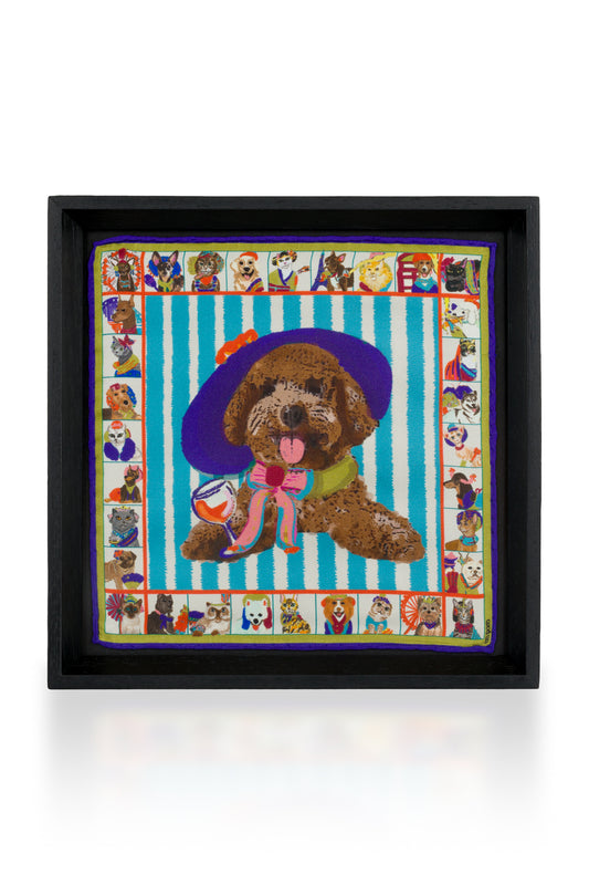 Parisian Poodle Black Framed Silk Scarf